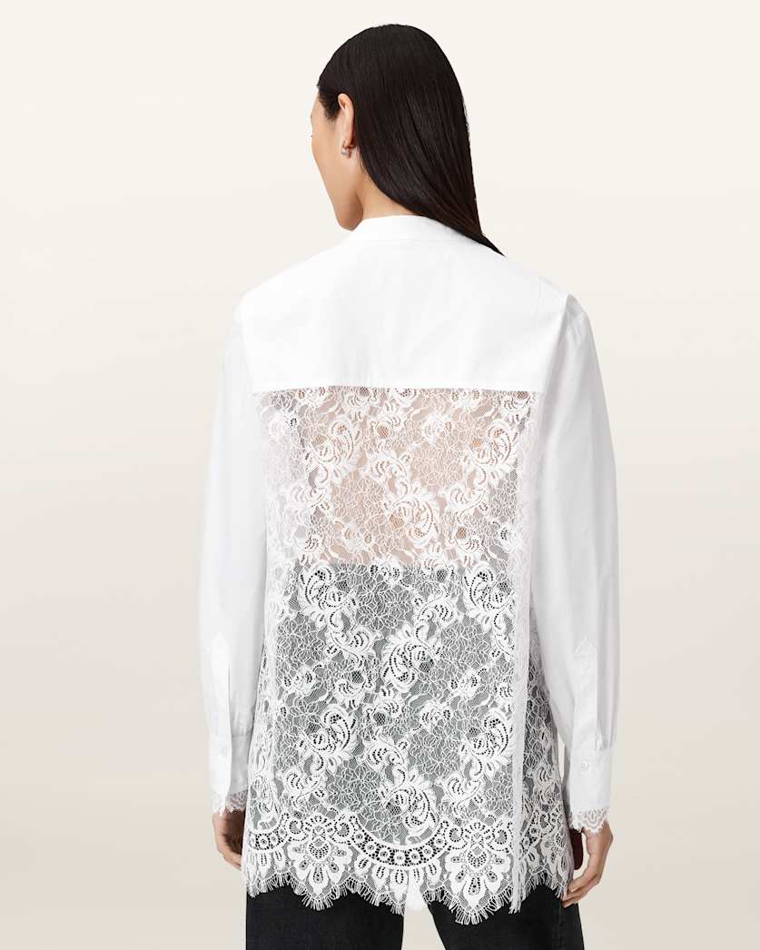 AllSaints Ethel Lace Trim Shirt Women's White Women's