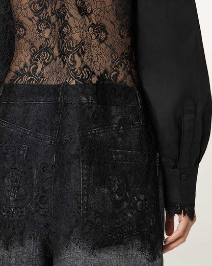AllSaints Ethel Lace Trim Shirt Women's White Women's