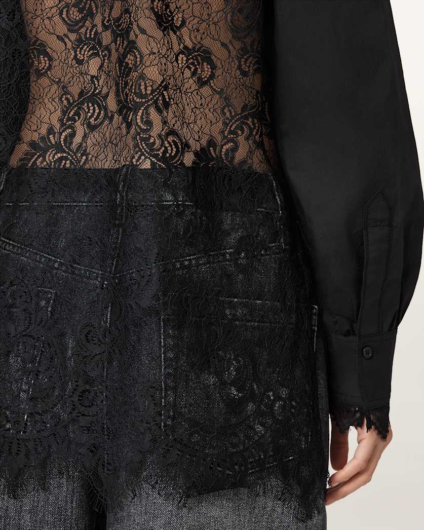 AllSaints Ethel Lace Trim Shirt Women's White Women's