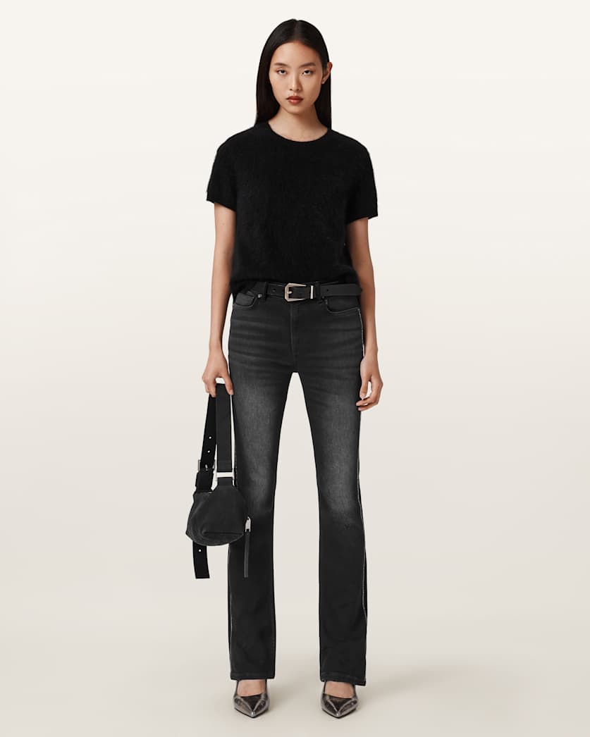 AllSaints Haldan Crystal Embellished Jeans Women's Washed Black Women's