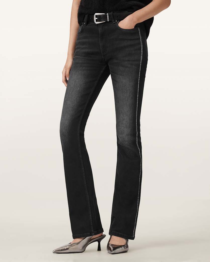 AllSaints Haldan Crystal Embellished Jeans Women's Washed Black Women's