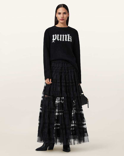 AllSaints Punk Crew Neck Sweater Women's Black/Chalk White Women's