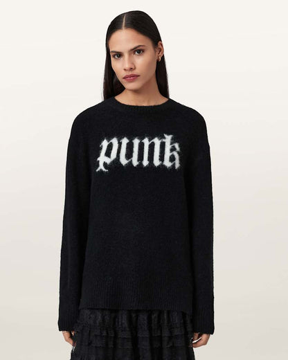 AllSaints Punk Crew Neck Sweater Women's Black/Chalk White Women's