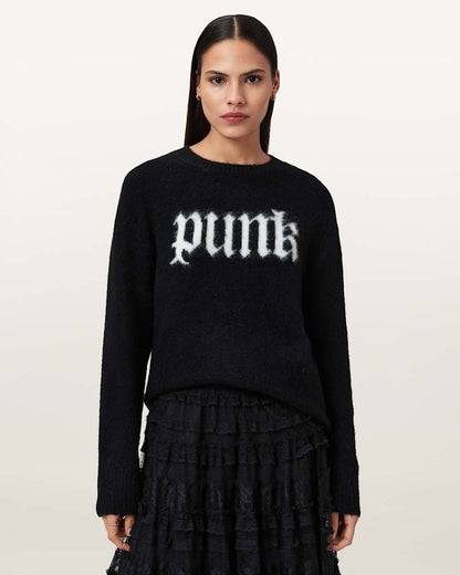 AllSaints Punk Crew Neck Sweater Women's Black/Chalk White Women's