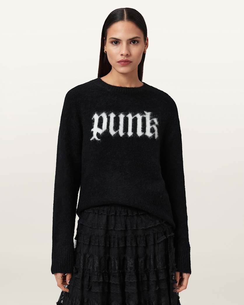AllSaints Punk Crew Neck Sweater Women's Black/Chalk White Women's