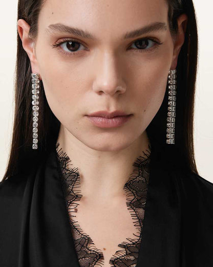 AllSaints Gia Crystal Drop Earrings Women's Warm Silver Women's