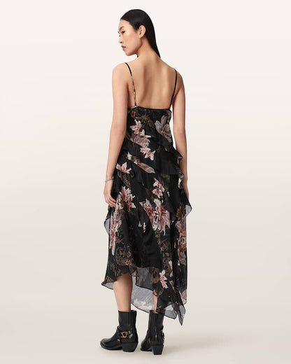 AllSaints Ruth Floral Slip Maxi Dress Women's Crystal/Black Women's