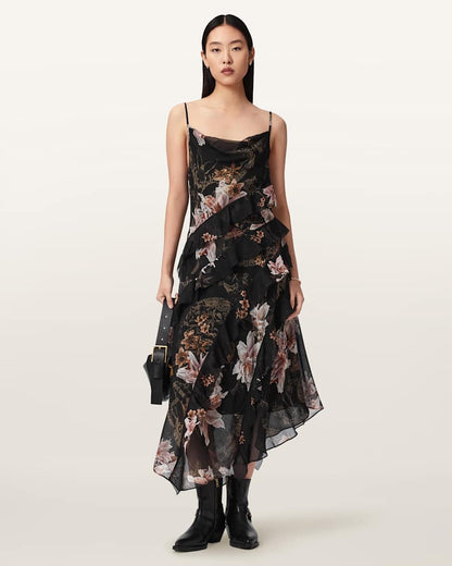 AllSaints Ruth Floral Slip Maxi Dress Women's Crystal/Black Women's