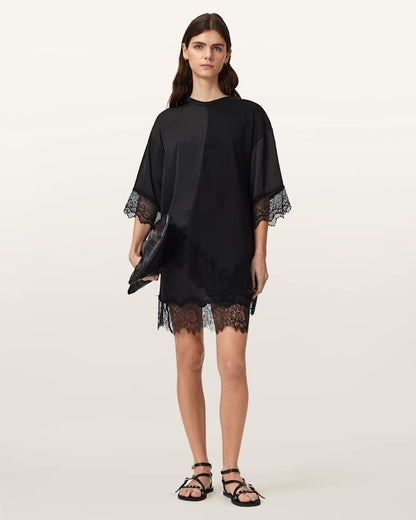 AllSaints Lenny Short Sleeve Lace T Shirt Women's Black Women's