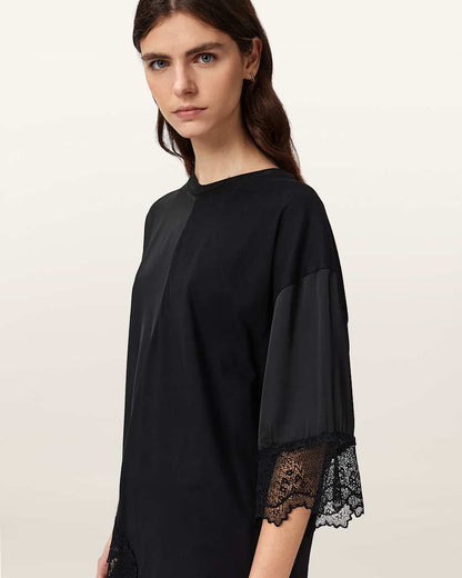 AllSaints Lenny Short Sleeve Lace T Shirt Women's Black Women's