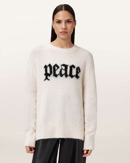 AllSaints Peace Wool Blend Sweater Women's Chalk White/Black Women's