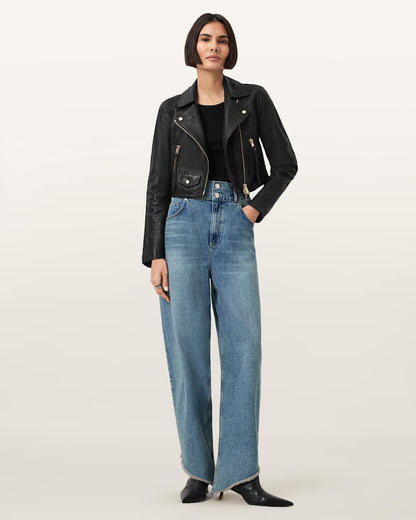AllSaints Elora Leather Biker Jacket Women's Black/Gold Women's