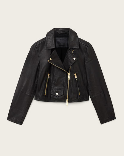 AllSaints Elora Leather Biker Jacket Women's Black/Gold Women's