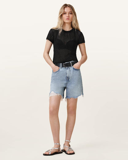 AllSaints Karma Crochet Stevie Slim Fit T Shirt Women's Black Women's