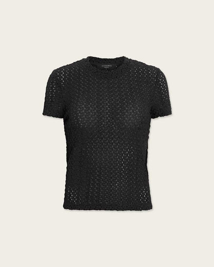 AllSaints Karma Crochet Stevie Slim Fit T Shirt Women's Black Women's