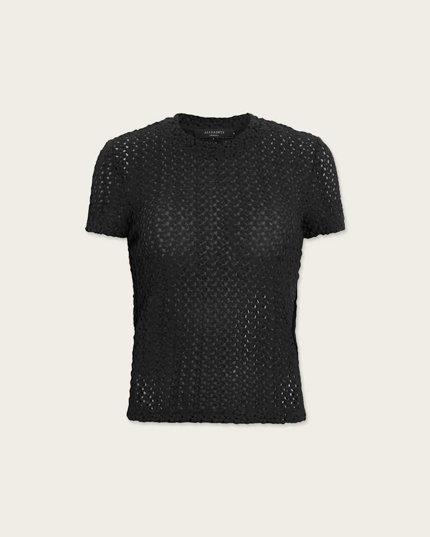 AllSaints Karma Crochet Stevie Slim Fit T Shirt Women's Black Women's