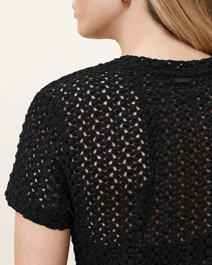 AllSaints Karma Crochet Stevie Slim Fit T Shirt Women's Black Women's