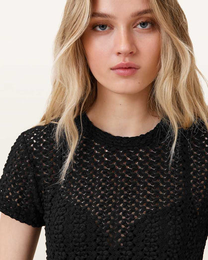 AllSaints Karma Crochet Stevie Slim Fit T Shirt Women's Black Women's
