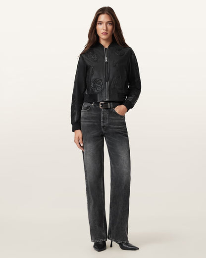 AllSaints Orten 94 Leather Bomber Jacket Women's Black Women's