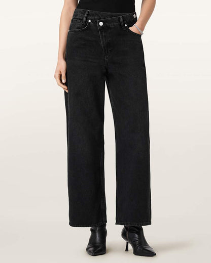 AllSaints Aki Mid Rise Crossover Jeans Women's Washed Black Women's
