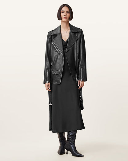 AllSaints Billie Relaxed Fit Leather Biker Jacket Women's Black Women's