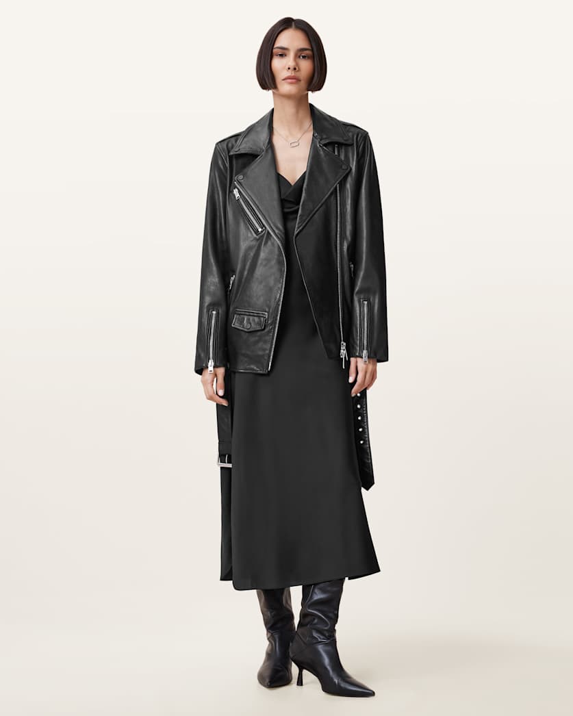 AllSaints Billie Relaxed Fit Leather Biker Jacket Women's Black Women's
