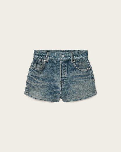 AllSaints Asher Terry High Waisted Denim Illusion Shorts Women's Illusion Tint Blue Women's