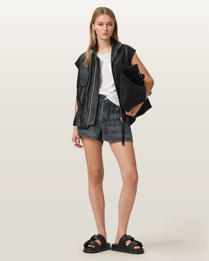 AllSaints Tyler Wide Leg Illusion Of Denim Shorts Women's Illusion Black Women's
