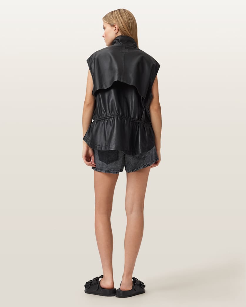 AllSaints Tyler Wide Leg Illusion Of Denim Shorts Women's Illusion Black Women's