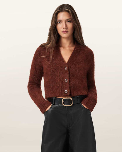 AllSaints Rubi Wick Cropped Cardigan Women's Chestnut Brown Women's