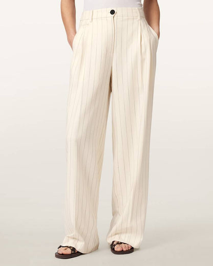 AllSaints Olga Wide Leg Pleated Pants Women's Cream White Women's