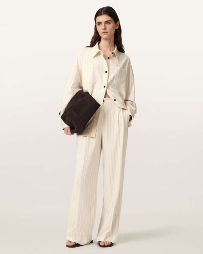 AllSaints Olga Wide Leg Pleated Pants Women's Cream White Women's