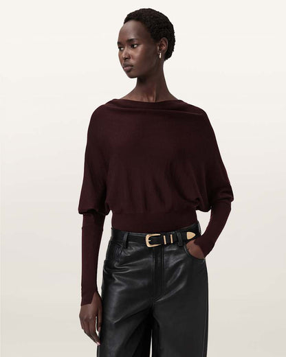 AllSaints Ridley Cropped Sweater Women's Port Red Women's