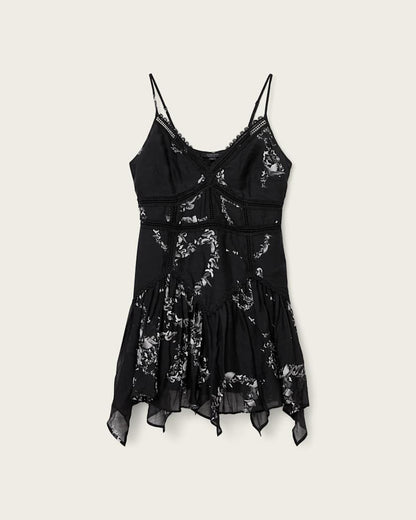 AllSaints Zia Asymmetric Mini Dress Women's Flight Black Women's
