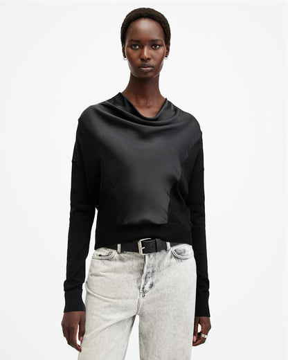 AllSaints Myra Cowl Neck Merino Wool Sweater Women's Black Women's
