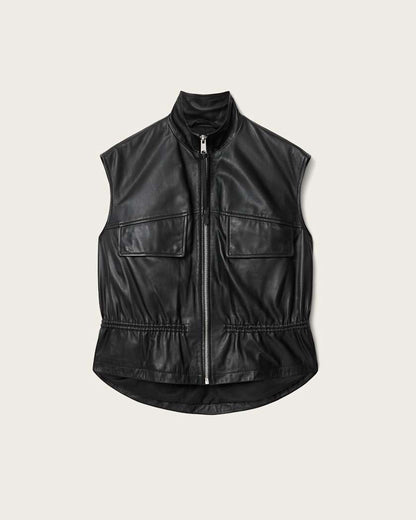 AllSaints Flor Relaxed Fit Leather Gilet Women's Antique White Women's