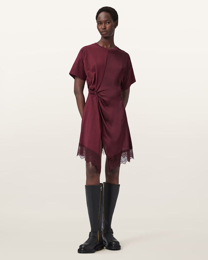 AllSaints Lana Lace Mini Dress Women's Oxblood Red Women's