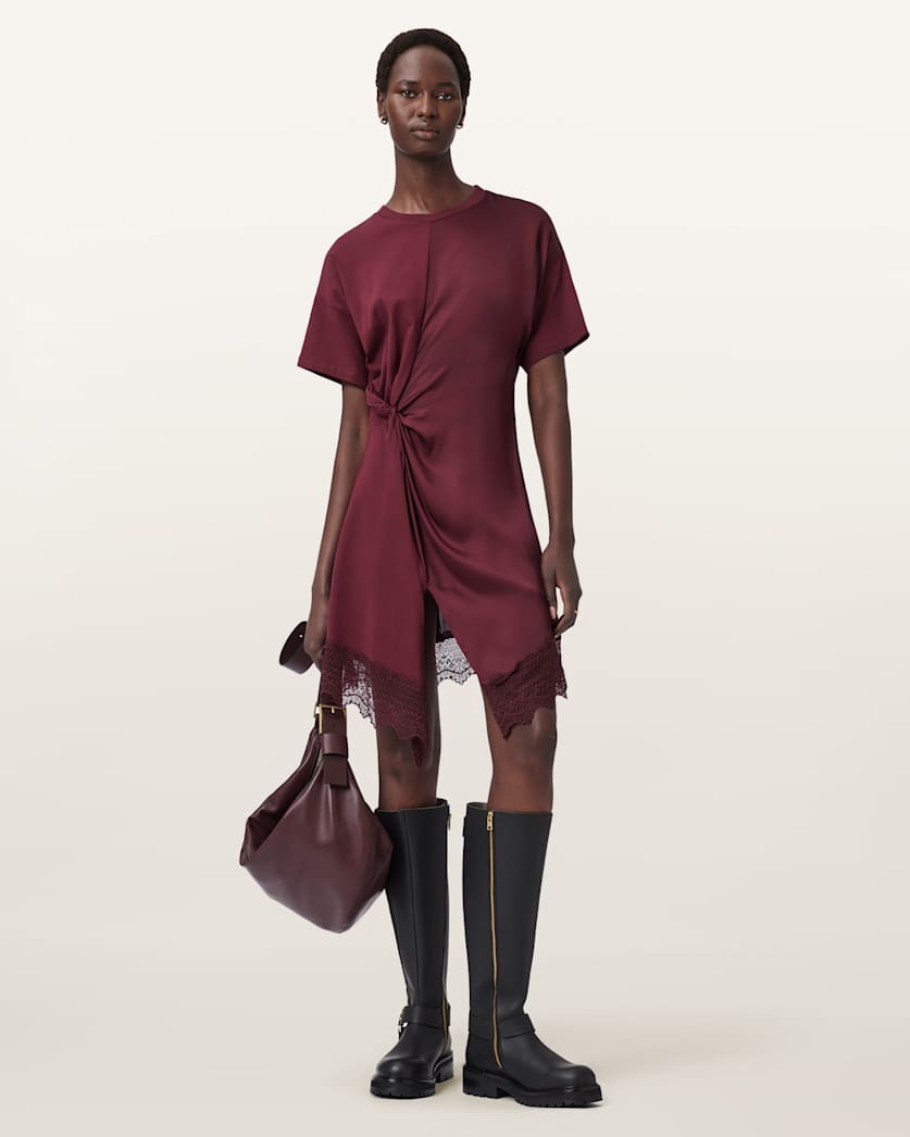 AllSaints Lana Lace Mini Dress Women's Oxblood Red Women's