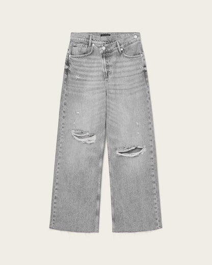 AllSaints Aki Mid Rise Crossover Jeans Women's Destroy Grey Women's