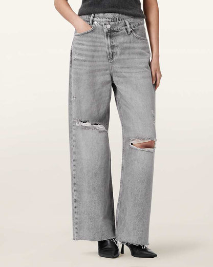 AllSaints Aki Mid Rise Crossover Jeans Women's Destroy Grey Women's