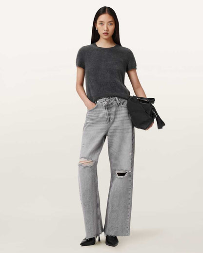 AllSaints Aki Mid Rise Crossover Jeans Women's Destroy Grey Women's