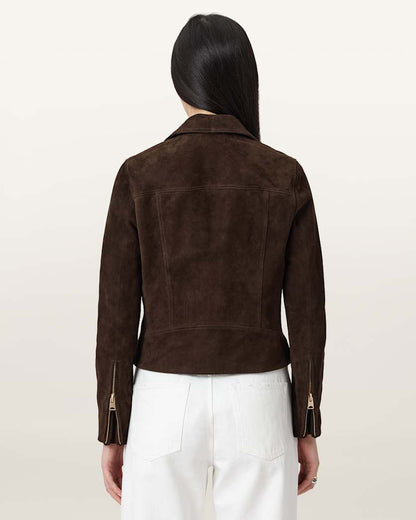 AllSaints Dalby Suede Biker Jacket Women's Fango Brown Women's
