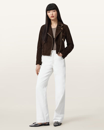 AllSaints Dalby Suede Biker Jacket Women's Fango Brown Women's