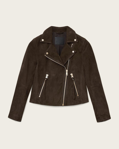 AllSaints Dalby Suede Biker Jacket Women's Fango Brown Women's
