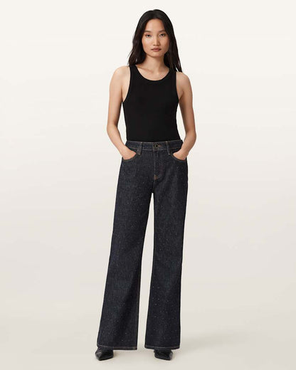 AllSaints Ember Sparkle Embellished Jeans Women's Raw Indigo Blue Women's