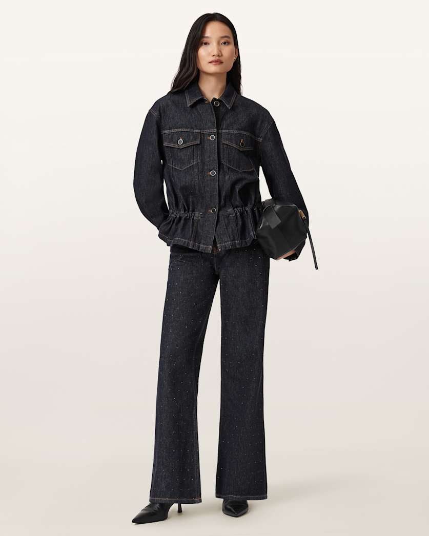 AllSaints Ember Sparkle Embellished Jeans Women's Raw Indigo Blue Women's