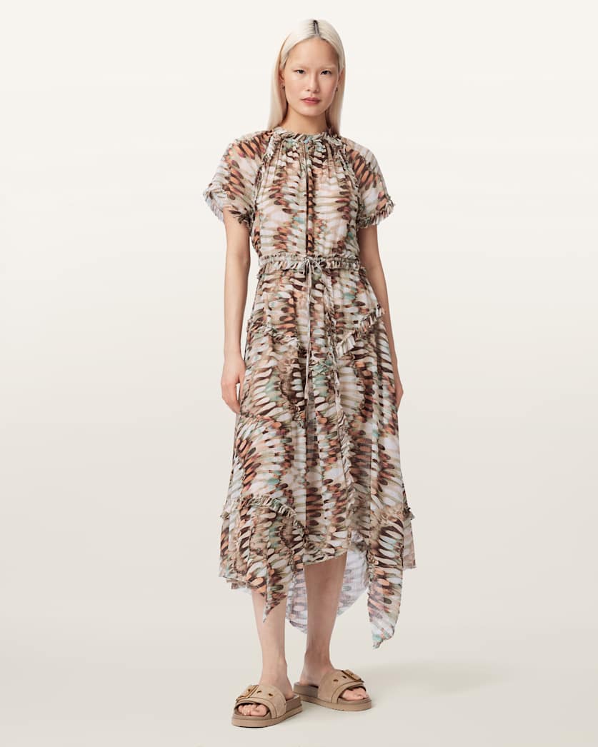 AllSaints Lamaia Asymmetric Midi Dress Women's Oceano Soft Pink Women's