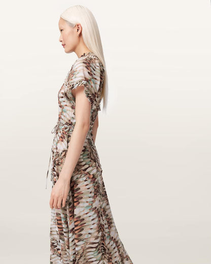 AllSaints Lamaia Asymmetric Midi Dress Women's Oceano Soft Pink Women's