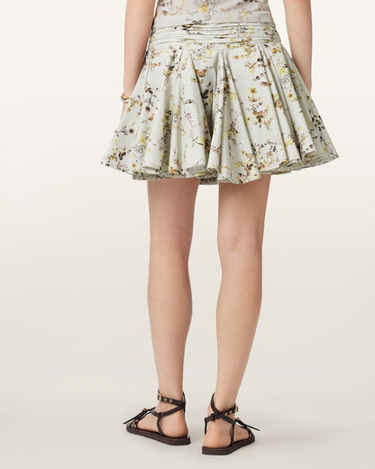 AllSaints Tulip Floral Vouminois Mini Skirt Women's Carmel Stem Green Women's