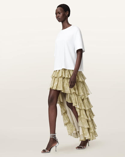 AllSaints Cavarly Tiered Maxi Skirt Women's Joanne Gold Green Women's